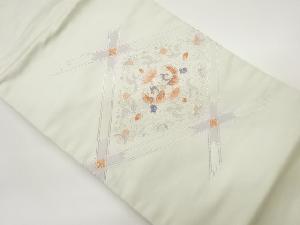 銀駒刺繍菱に向かい鳥・花唐草模様名古屋帯